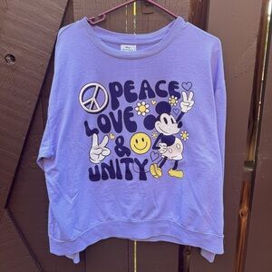 Disney Purple Lightweight Sweatshirt with Peace, Love and‎ Unity Graphic